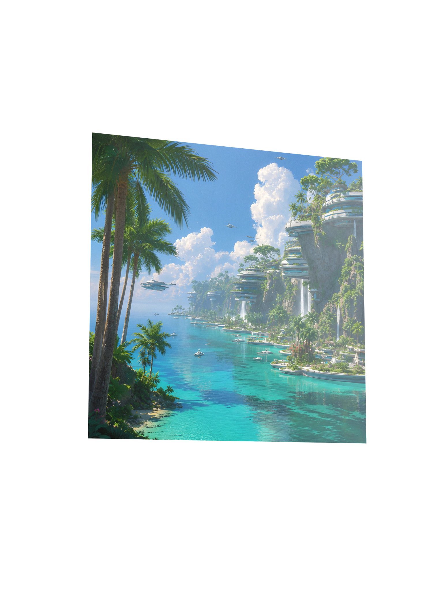 Tropical Sci-Fi Paradise Wall Art, Futuristic Island City Poster, Ocean Dreamscape 10x10 product image (5)