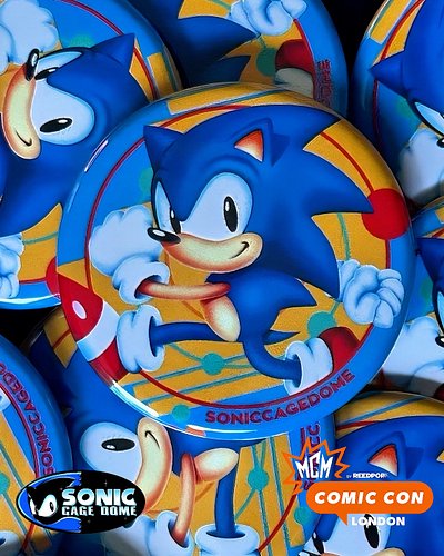 Did you know that Sonic Cage Dome is at @mcmcomiccon London!?!

A range of button badges, prints and T-shirts featuring previ...