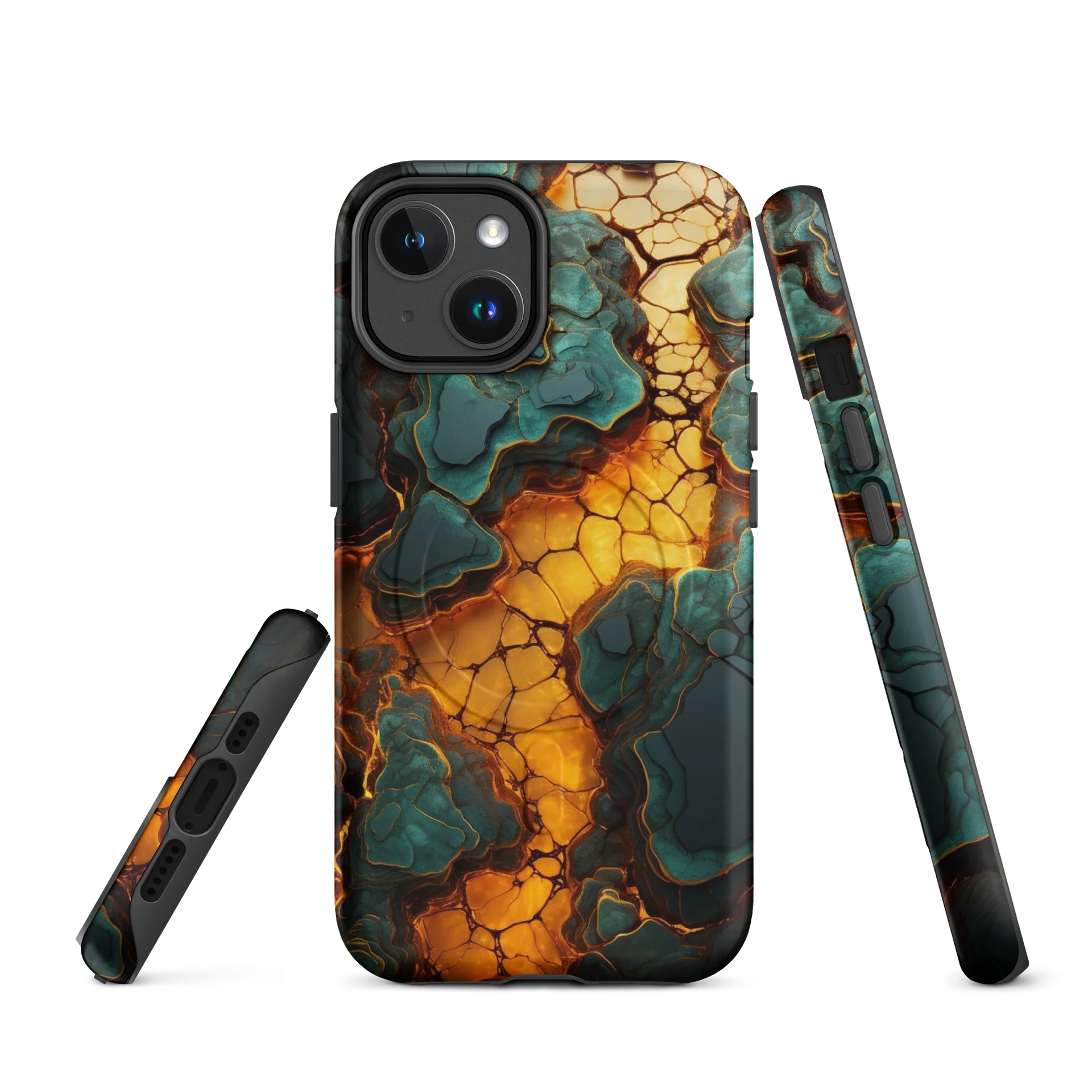 Molten Gold & Teal Stone - MagSafe Tough iPhone Case - Abstract Stone Design product image (1)