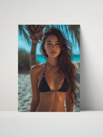 Brunette Bikini Model 8x10 Metal Wall Art – Tropical Beach Metal Poster product image (1)
