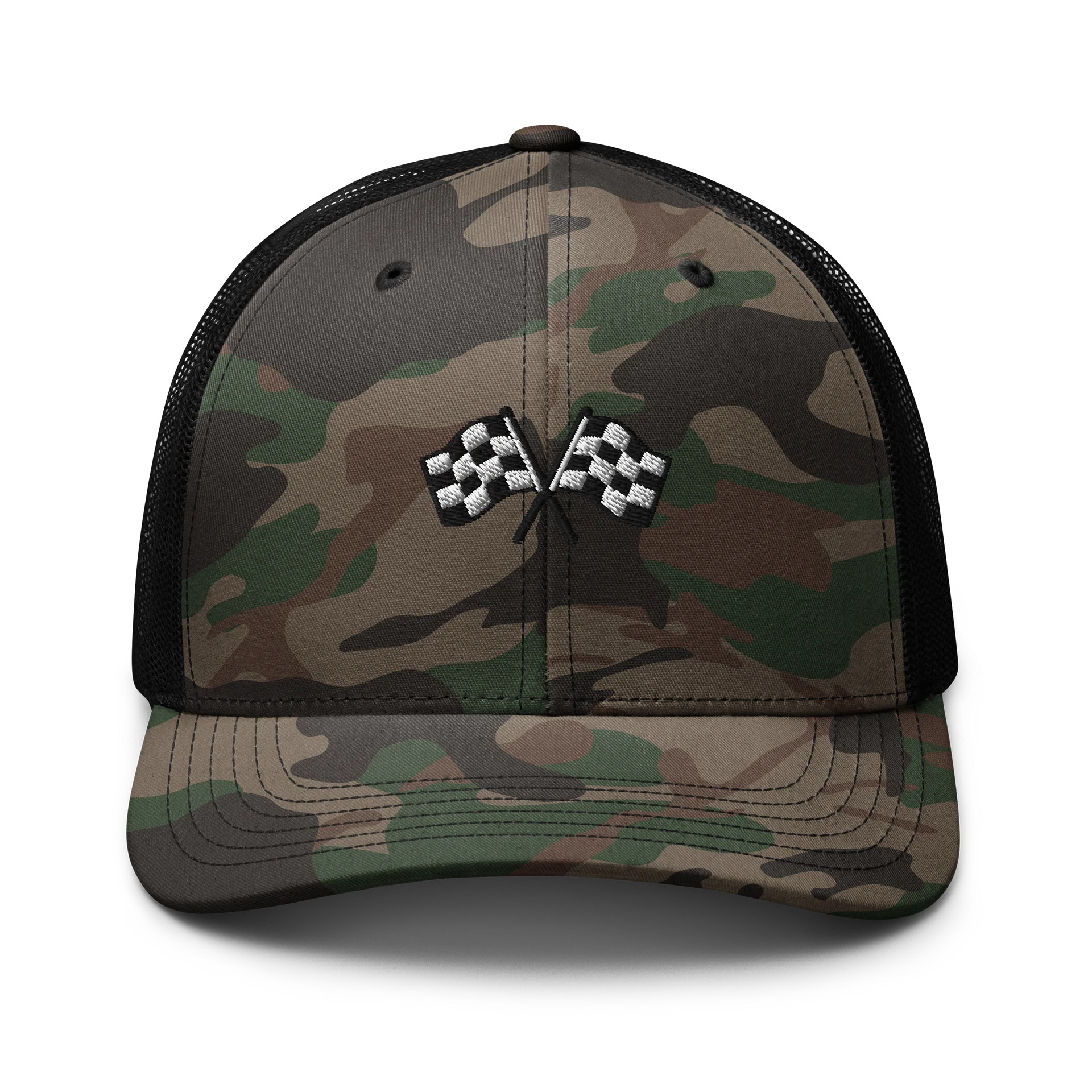 Booty Demon Racing Flags Men's Camo Embroidered Trucker Hat product image (1)