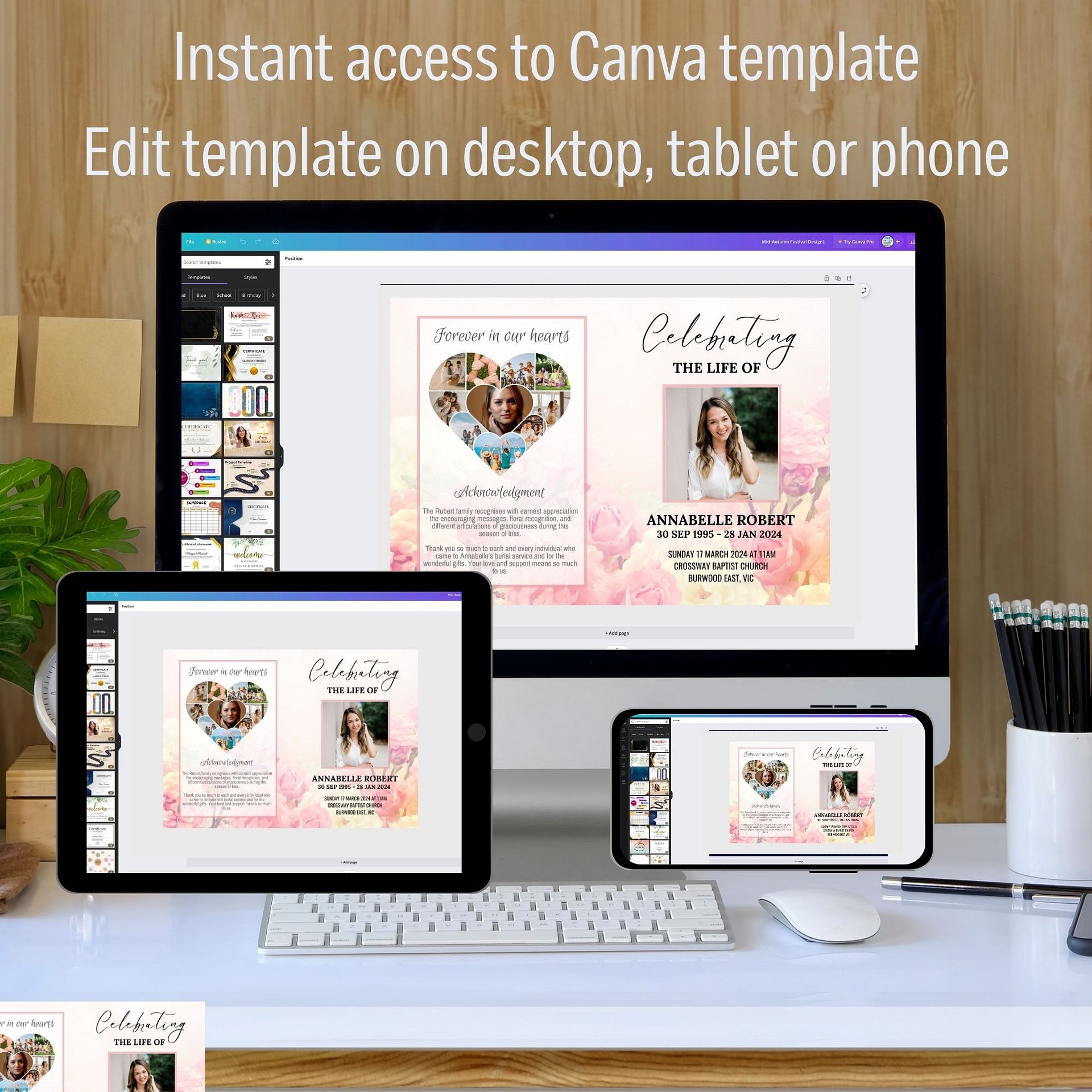 Rose Garden Funeral Program Canva Template product image (3)