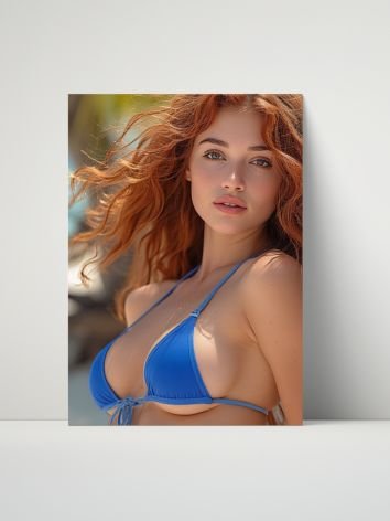 Redhead Blue Bikini Model 8x10 Metal Wall Art – Ocean Beach Metal Poster product image (1)