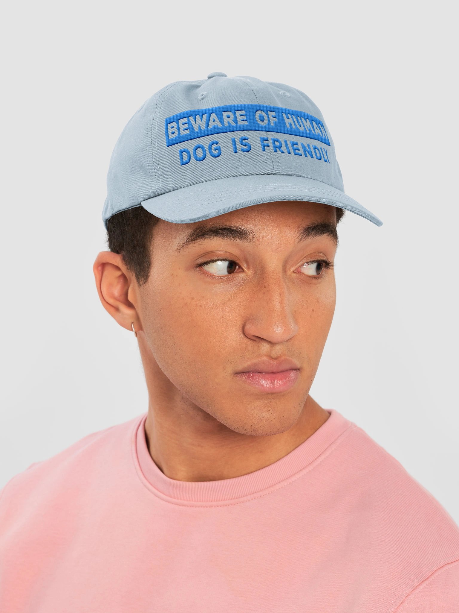 Beware of Human. Dog Is Friendly (Embroidered) Low Contrast (Aqua)Classic Dad Hat product image (6)