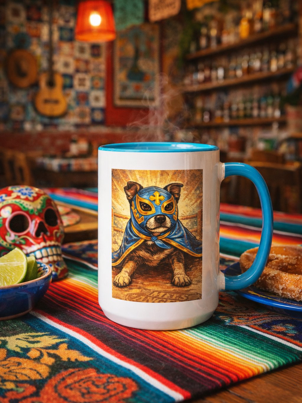 Luchador Dog Coffee Mug – Funny Mexican Wrestling Pet Mug | Mel’s Angels Defender of the House Ceramic Cup (11oz & 15oz) product image (1)