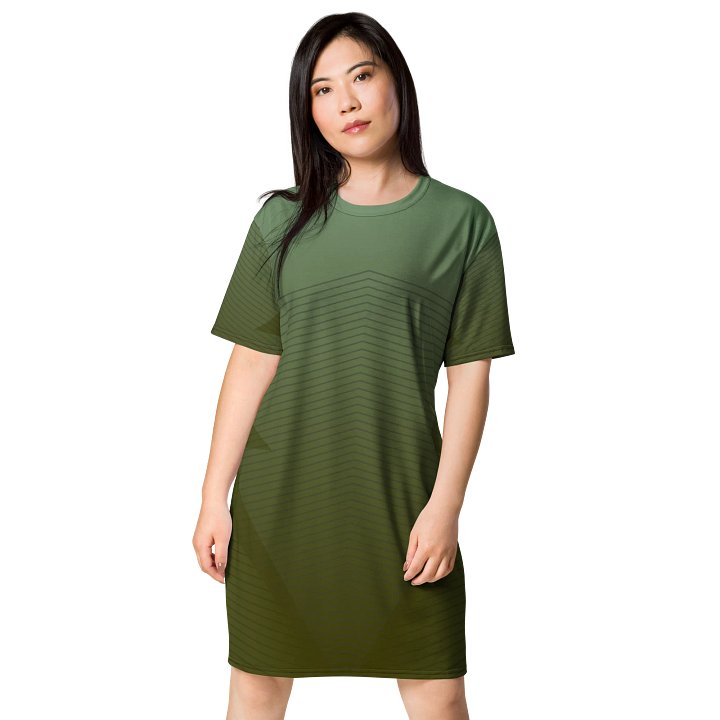 Exclusive Gradient Green T-Shirt Dress with Diagonal Wave Pattern - Oversized Fit product image (1)