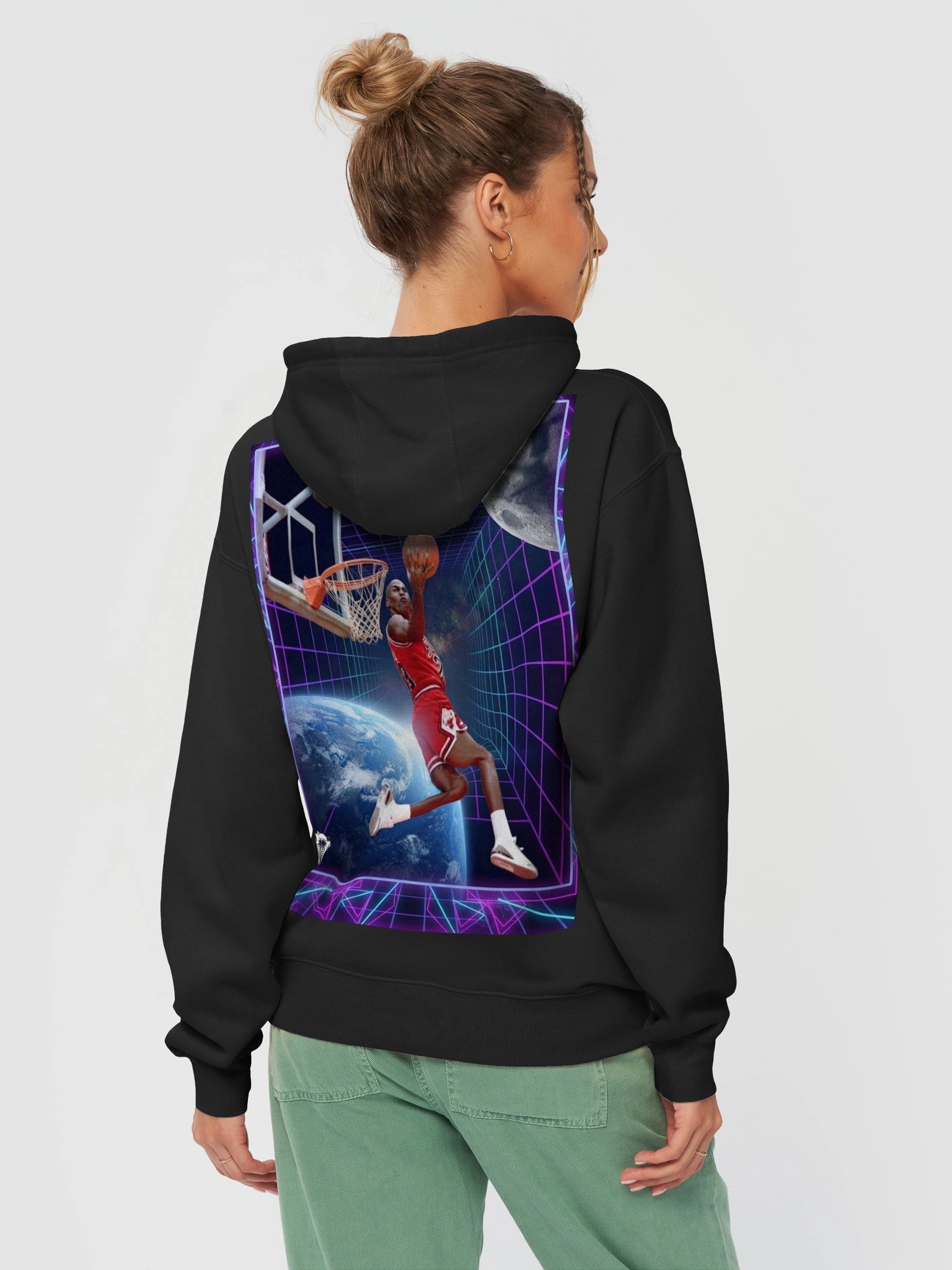 90s VINTAGE RETRO AIR JORDAN DUNK CONTEST SPACE GRID HOODIE product image (34)