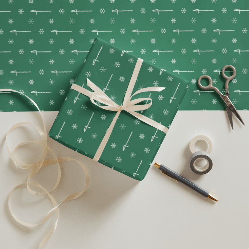 Flutes and Snowflakes - Contrabass - Green Gift Wrap Paper Sheets product image (3)