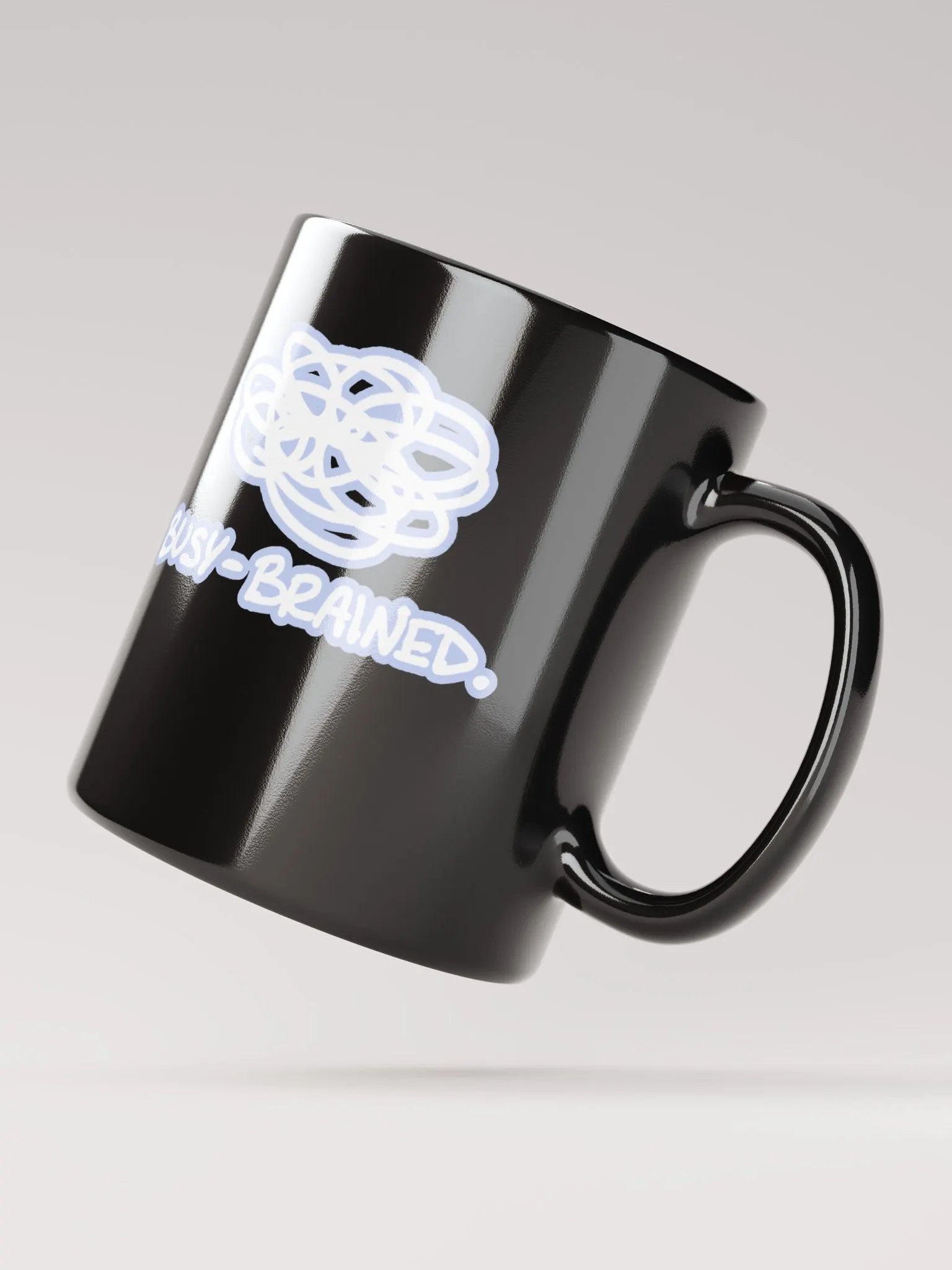 BUSY-BRAINED (lined design, #BDCAEF) glossy black mug product image (9)