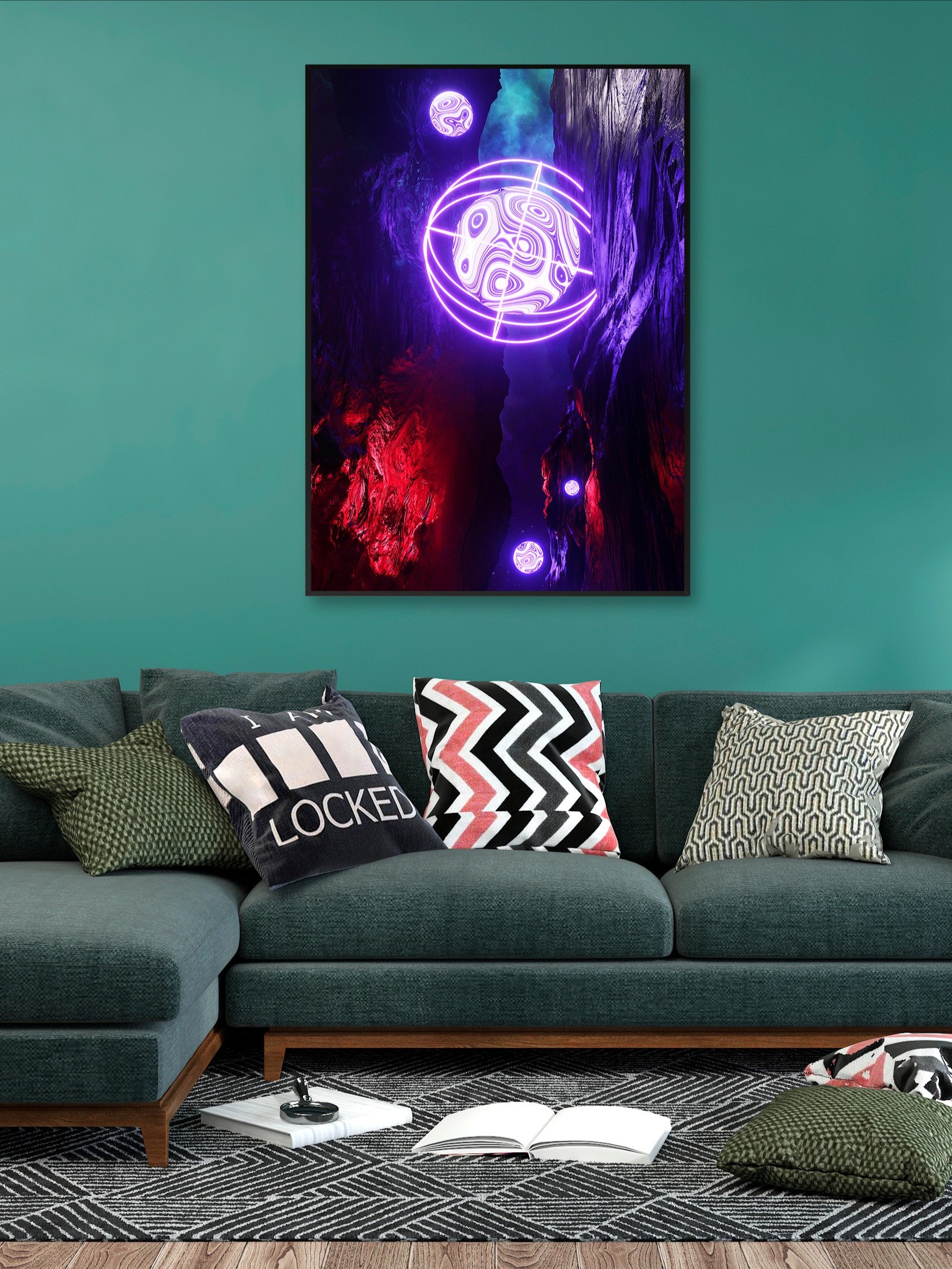 Neon landscape: Sphere [synthwave/vaporwave/cyberpunk] — Aesthetic retrowave poster product image (2)