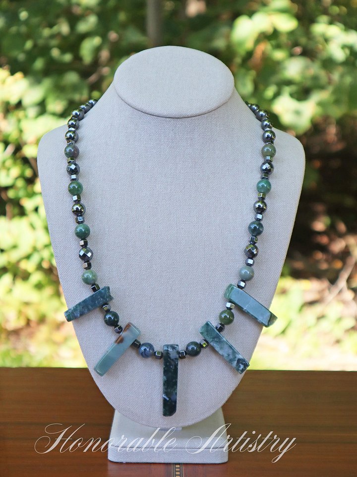 Moss Agate and Hematite Necklace product image (1)