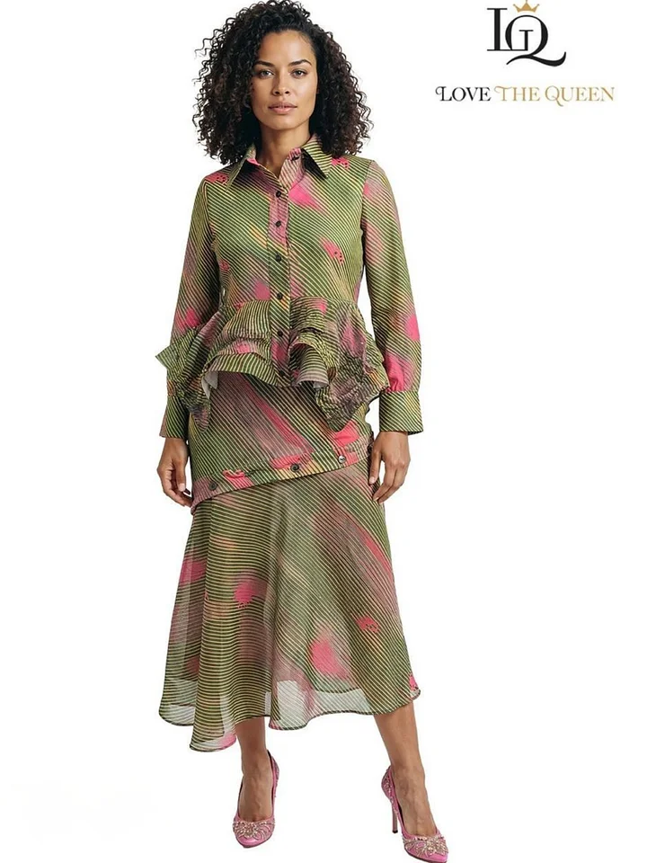 Ruffled Peplum 2pc Top & Skirt Set - Asymmetrical Suit product image (1)