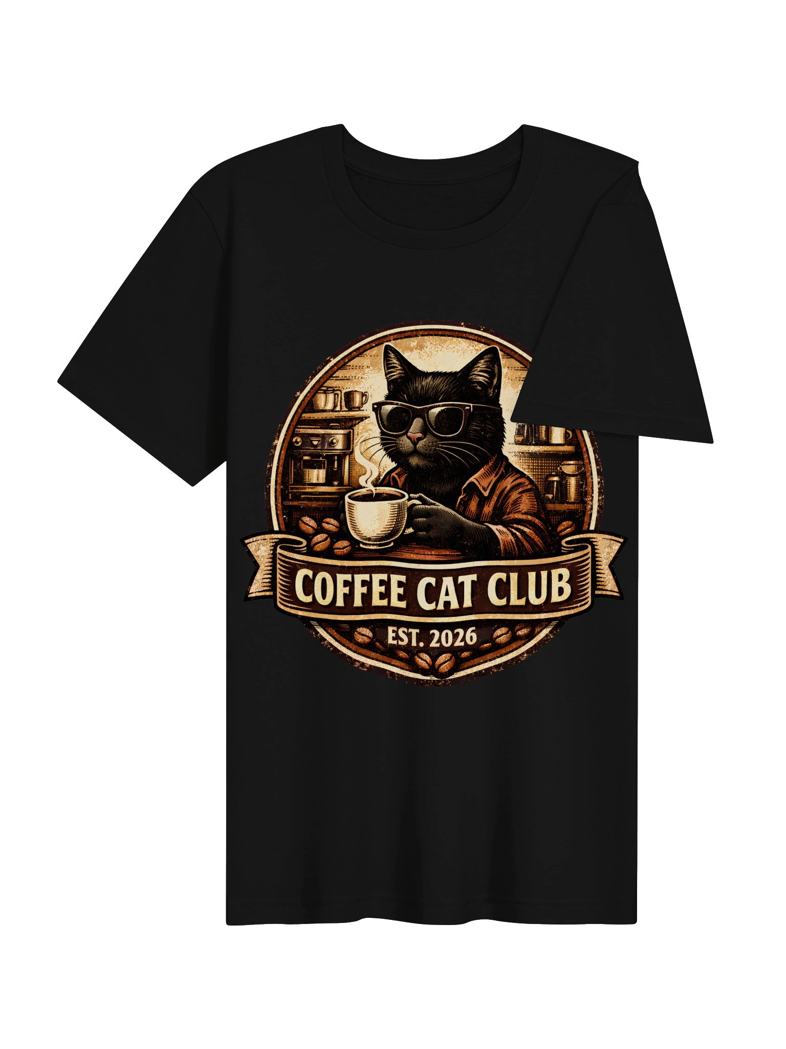 Coffee Cat Club Vintage Graphic Tee | Black Cat Sunglasses Shirt product image (4)