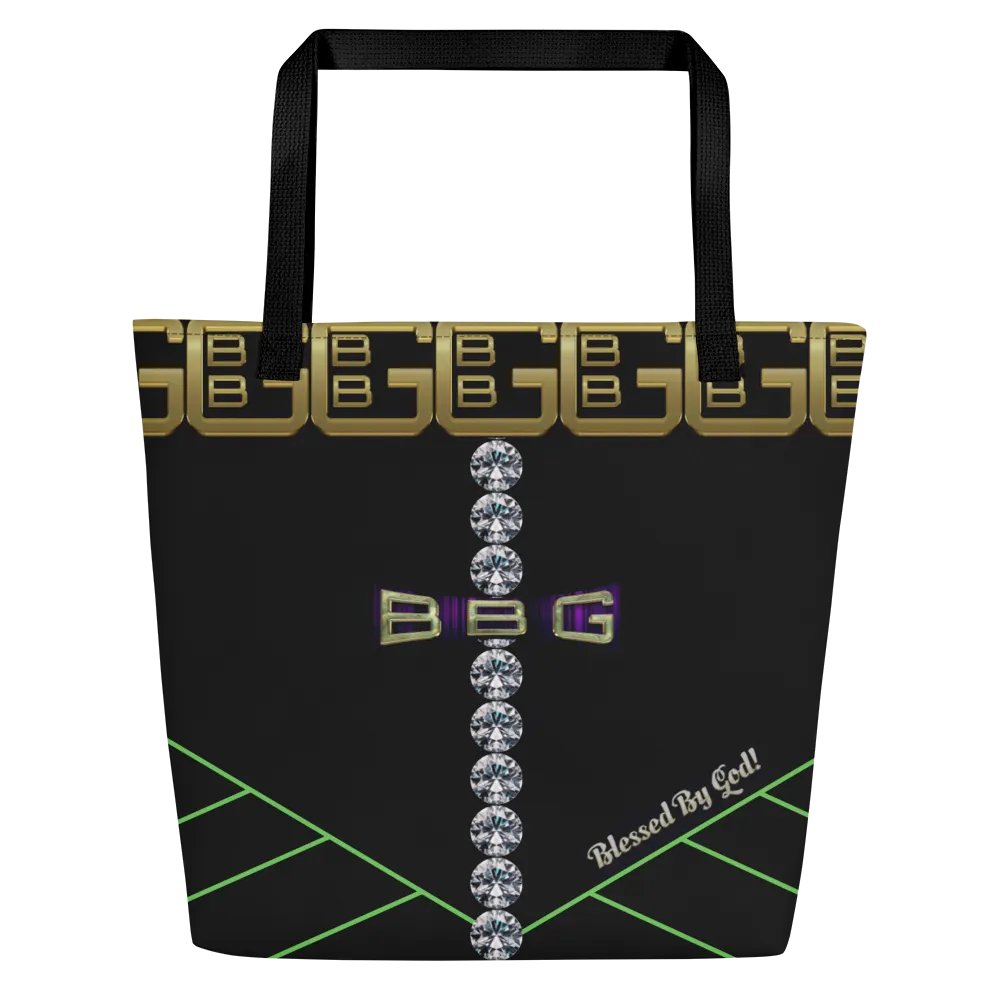 Black and Green Geometric with Diamonds BBG Tote Bag with Pocket product image (1)