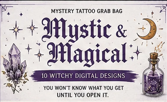 Mystic & Magical Mystery Tattoo Grab Bag | 10 Witchy Celestial Tattoo Designs | Digital Download product image (1)