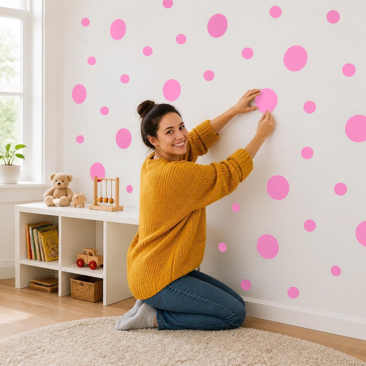 Pink Polka Dot Wall Decals, 2" and 4" Vinyl Circle Stickers, Removable Dot Decals for Nursery, Kids Room, Playroom product image (2)
