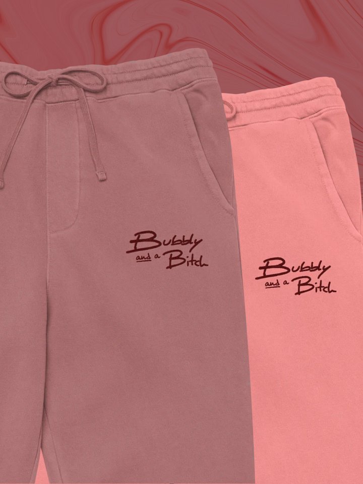 Bubbly and a B*tch (maroon thread) pigment dyed sweatpants product image (1)