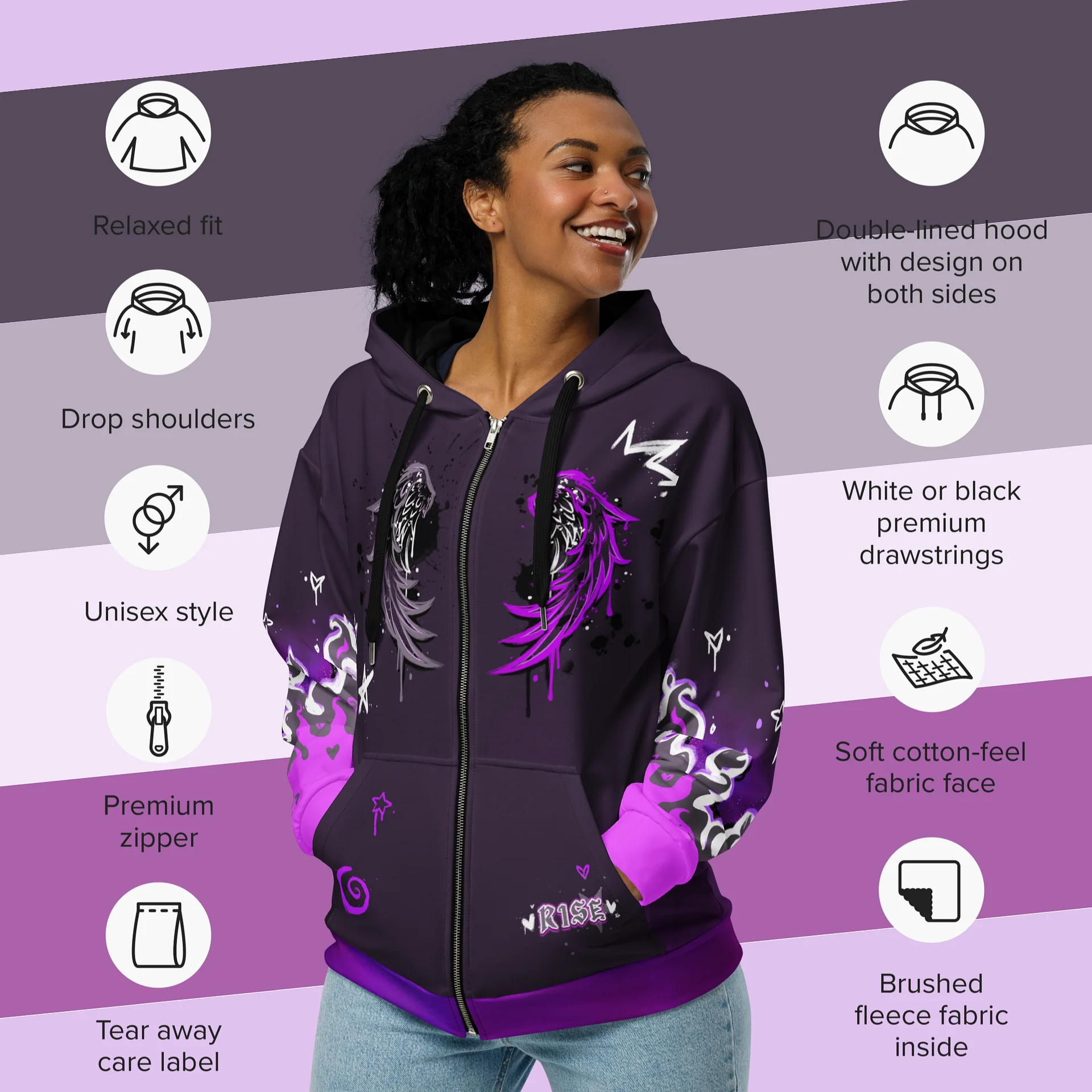 RISE Collection: Subtle Asexual Pride Phoenix Zip Hoodie - GRAY product image (5)