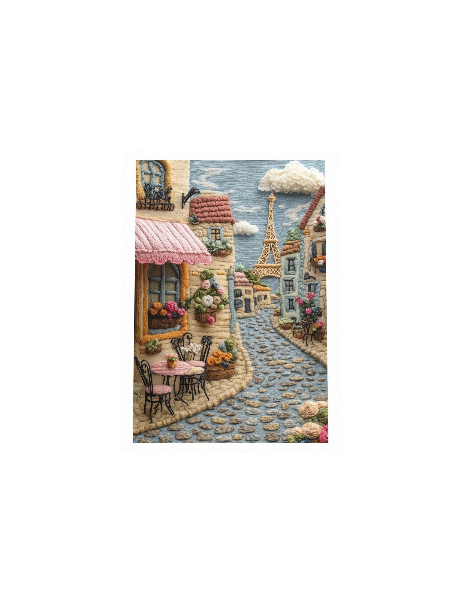 A Little Café in Le Marais | Embroidery-Style Wall Art — Unframed Print product image (4)