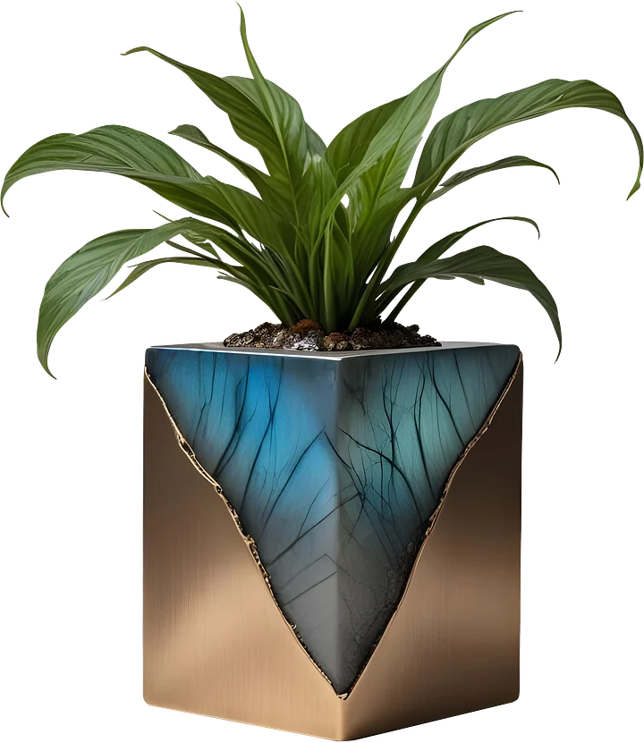 Stellar Luxe – Square Labradorite & Bronze Planter PNG product image (1)