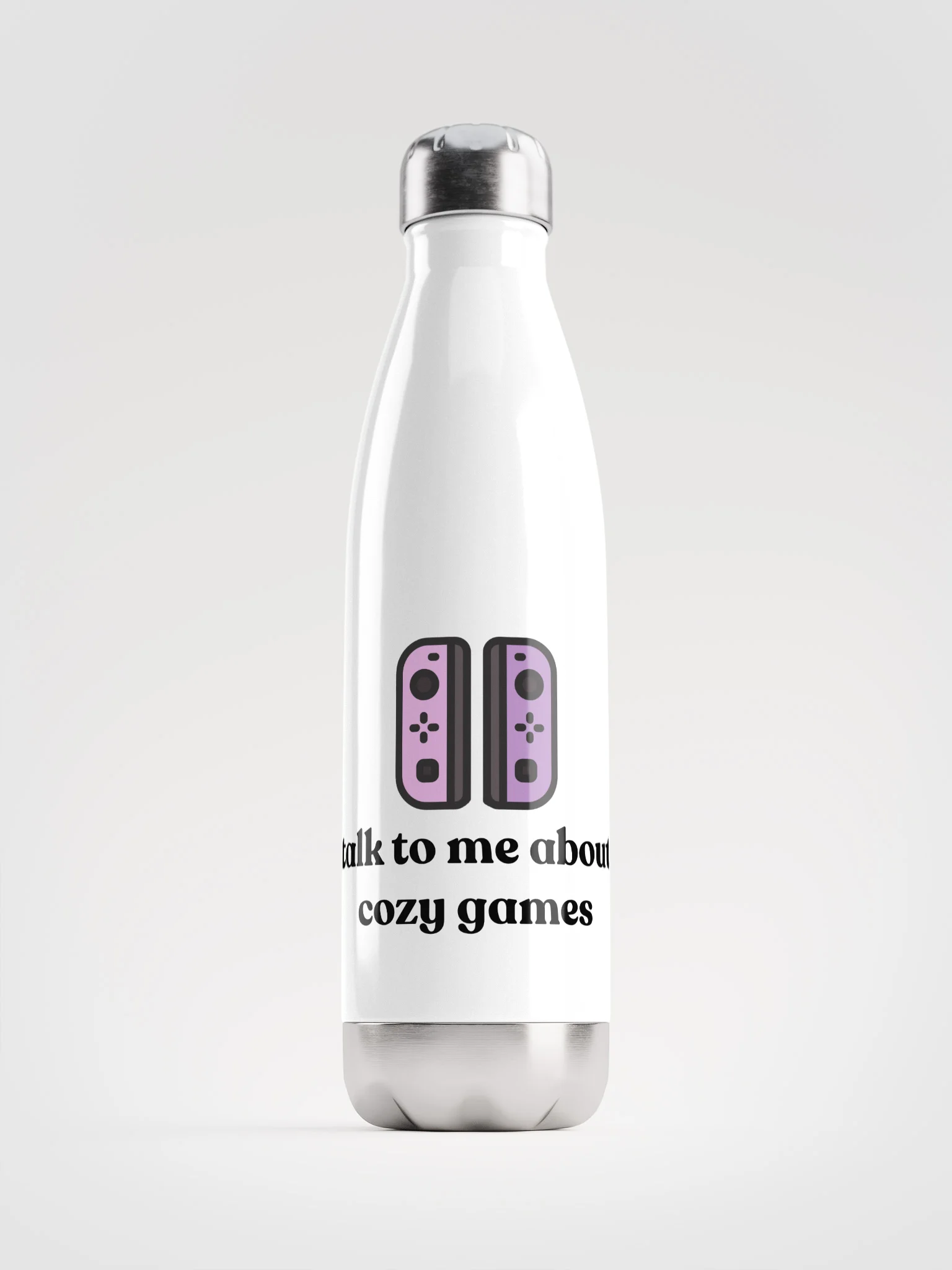 Talk to me about cosy games water bottle, white product image (1)
