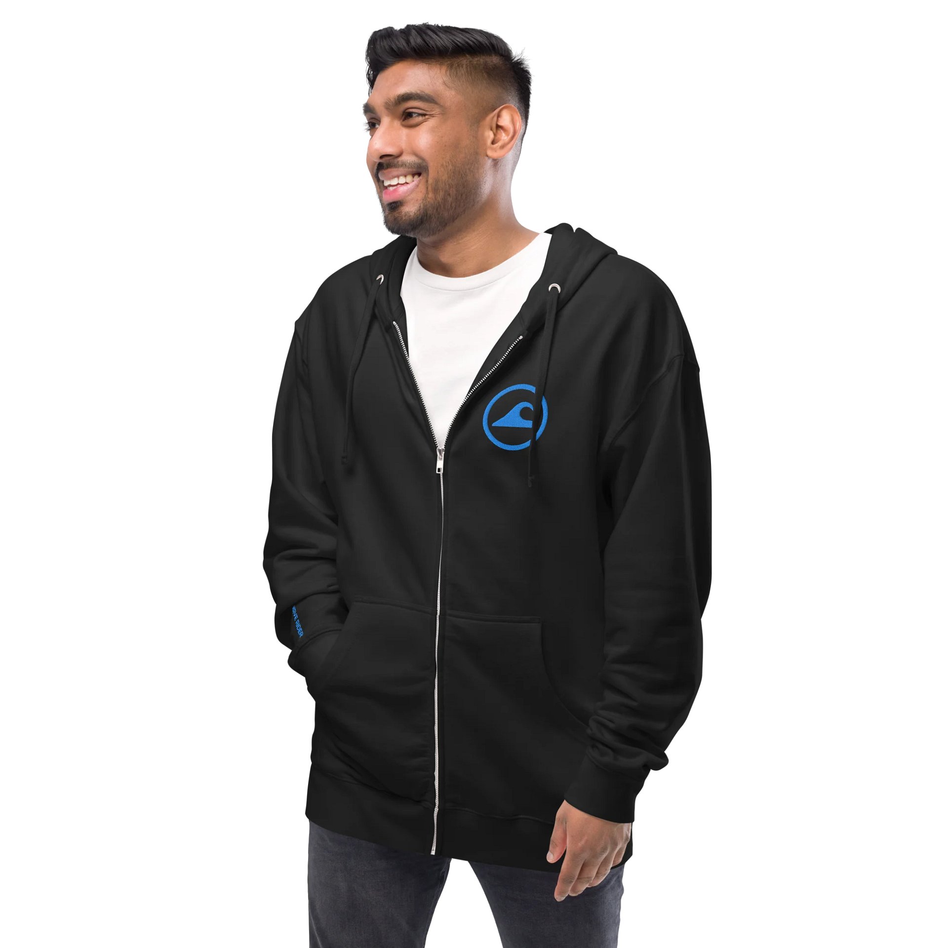 Embroidered Wave Rider Fleece Zip-Up Hoodie (Aqua) product image (10)