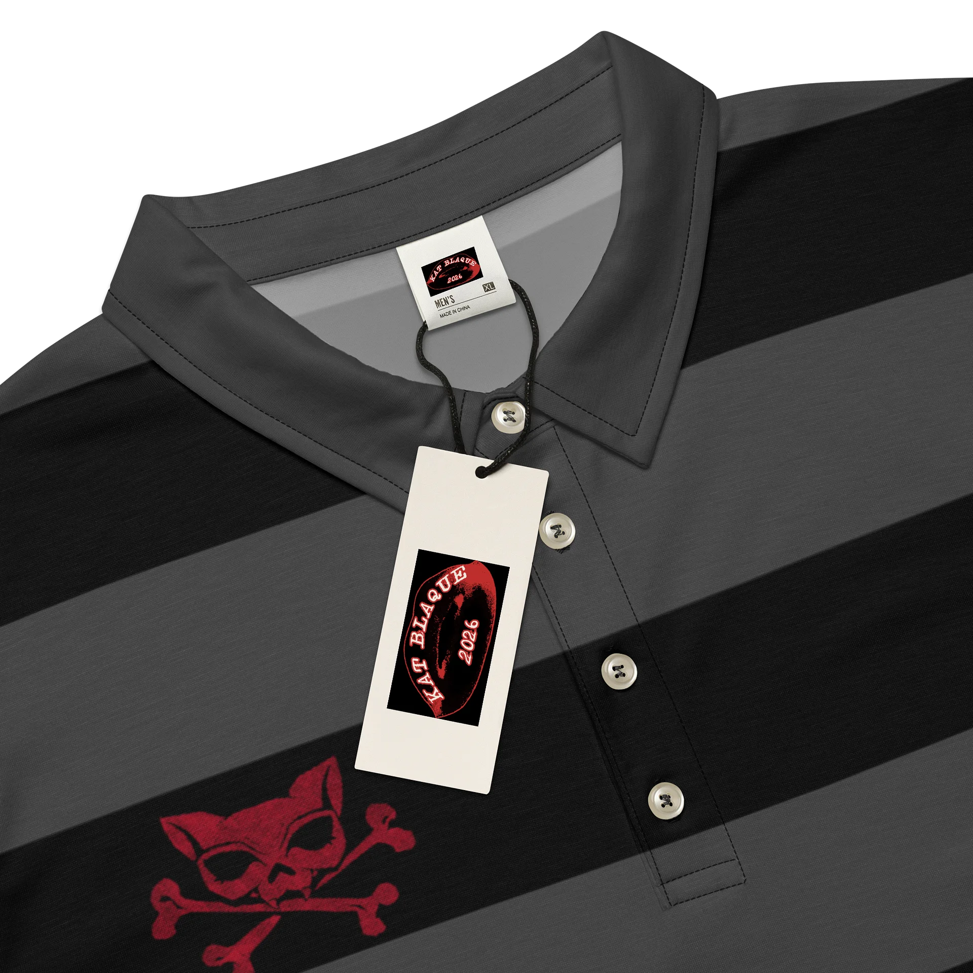 Blaque, Grey and White Stripped Kat Skull Polos product image (4)