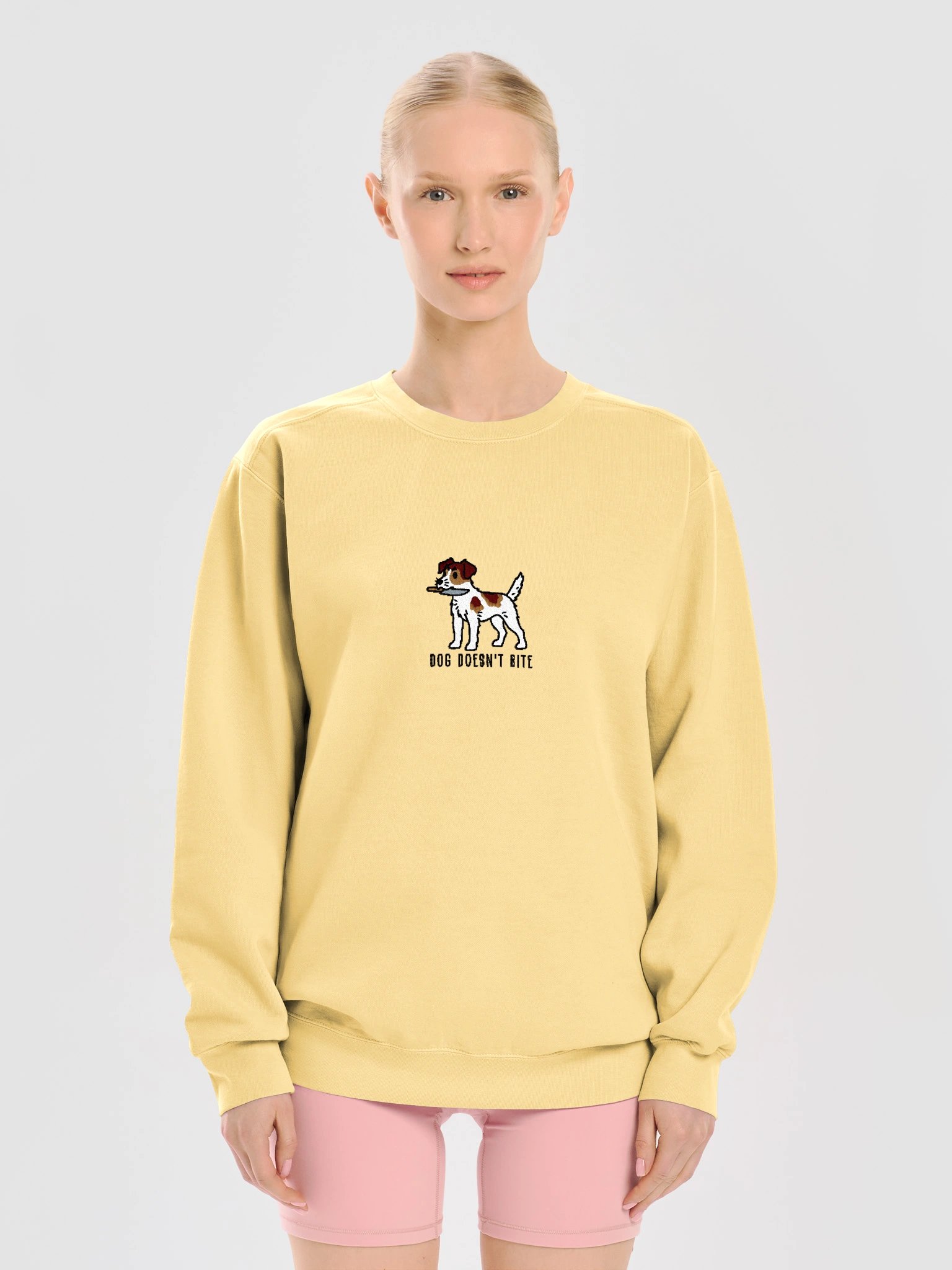 Dog Doesn't Bite Funny Chibi-Style Embroidered Premium Sweatshirt for Parson Russell Terrier(Sable & White) Owners product image (45)