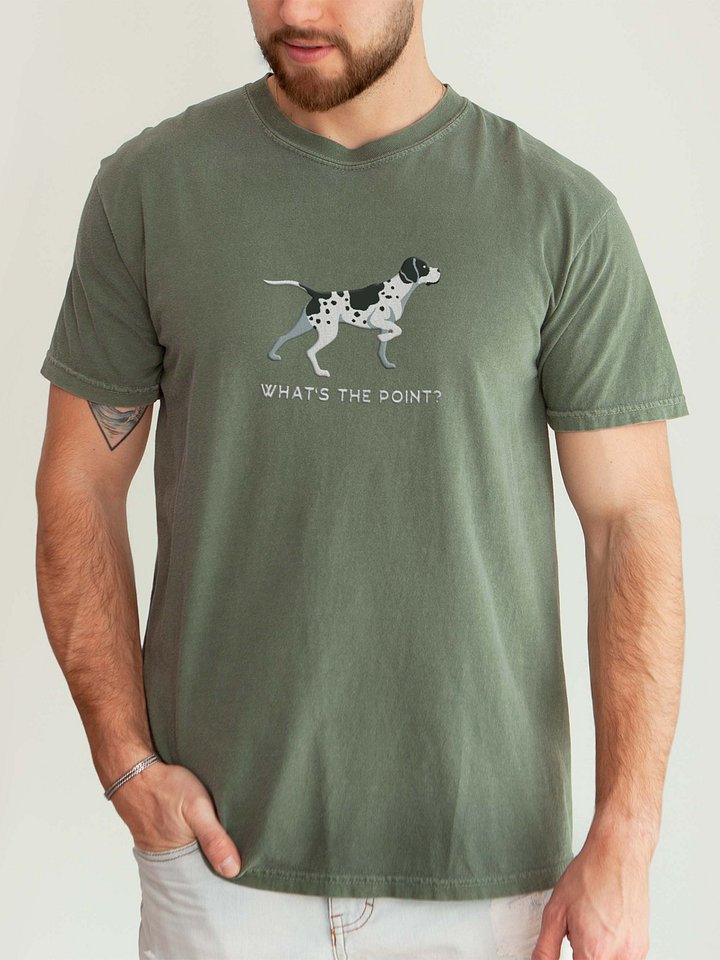 What's the Point? T-Shirt(Embroidered) of an English Pointer(Black & White) product image (1)
