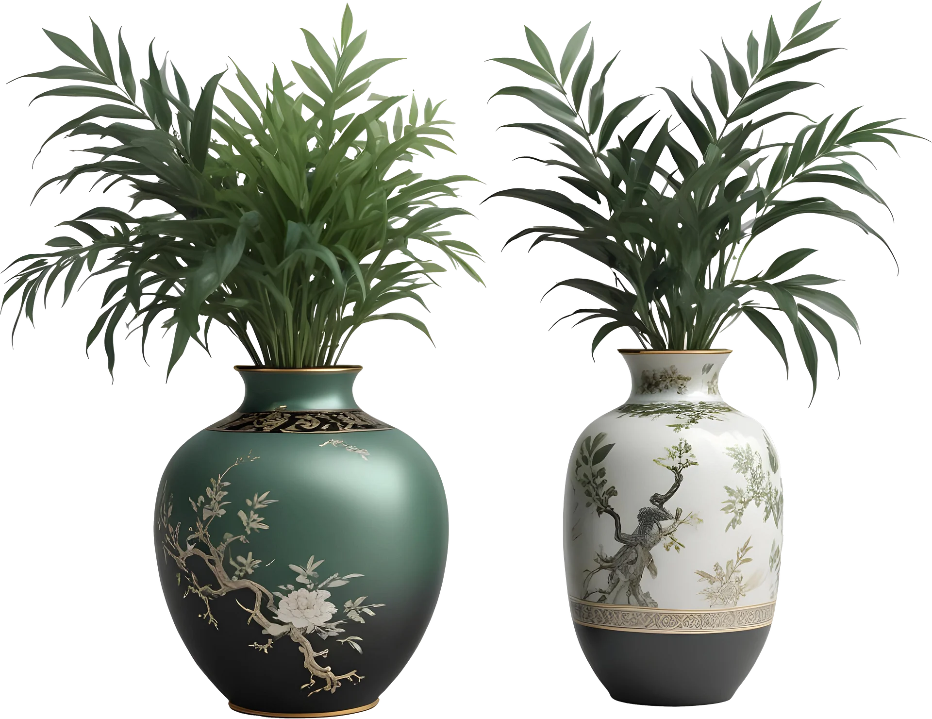 Green and White Chinese Porcelain Vases with Bamboo Décor PNG product image (1)