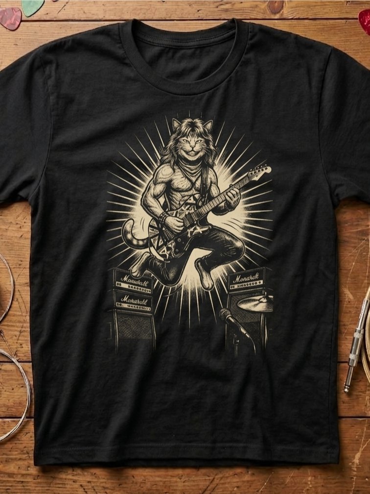 Eddie Van Halen Cat Guitar T-Shirt | Funny Rock Music Guitar Tee product image (1)