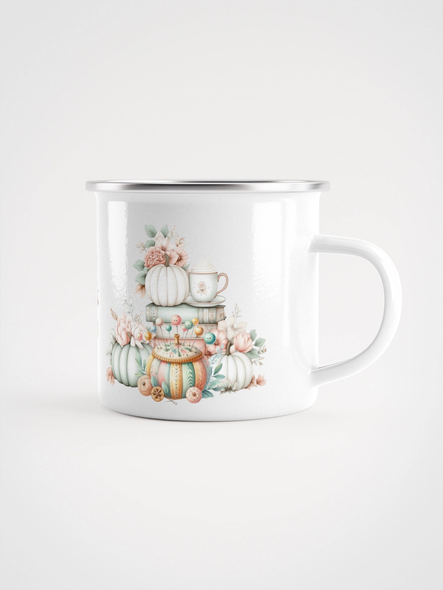 Autumnal Delights Pins Patterns Purrs Coffee Enamel Mug product image (1)