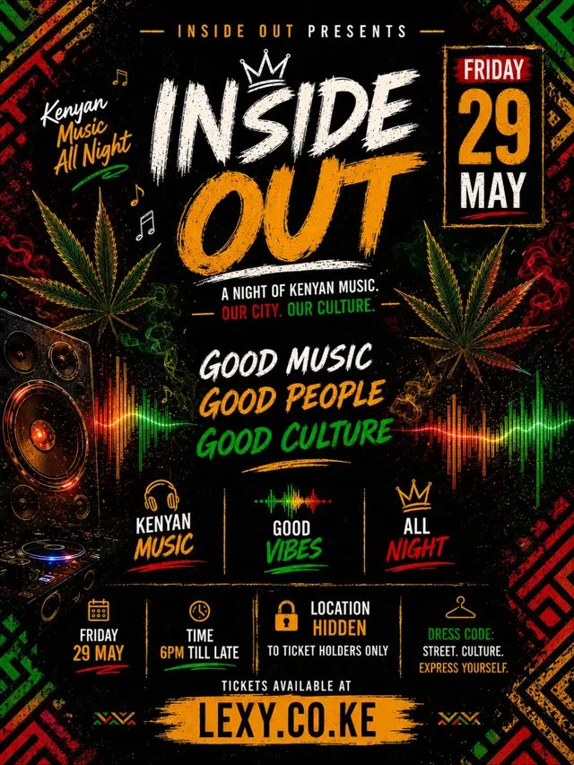 A night for our sound. Our city. Our culture. From Nairobi streets to the dancefloor — we’re bringing the real Kenyan vibe outside. 🇰🇪🔥 Good music. Good people. Good energy till late. 📍 Secret Location (shared to ticket holders) 🗓 Friday 29th May 🎧 Music by DJ Lexy🦇 Tickets available at lexy.co.ke #TheInsideOut #CribSessions #NairobiNights #KenyanMusic #Amapiano afrobeats dj lexy inside out Party Nightlife