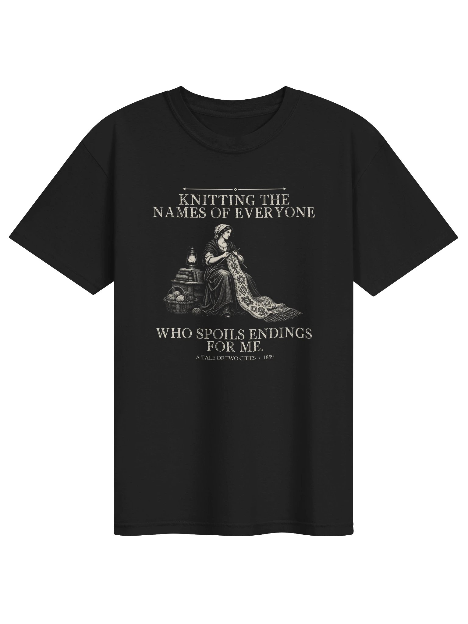Knitting Names Everyone Who Spoils Endings For -- A Tale of Two Cities Tee (Dark) product image (1)
