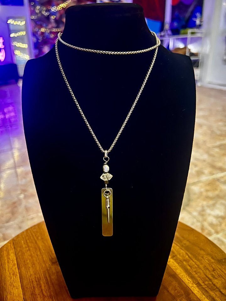 Pearl, Pyrite Herkimer dagger bar necklace product image (1)