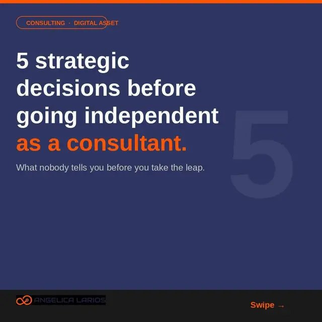 Are you thinking about going independent as a consultant? Before you resign, before you land your first client, there are 5 decisions nobody warns you about — and they determine whether your business takes off or stalls from the very beginning. I put them together in a free resource because I've watched too many talented professionals get lost at exactly this first step. Have you already made any of these decisions? Which one was the hardest? Tell me in the comments. https://angelicalarios-shop.fourthwall.com/products/your-first-step-as-a-professional-consultant-checklist-ai-prompts-to-shine-from-day-one #Consulting #IndependentConsultant #ConsultingLife #BusinessStrategy #AngelicaLarios 