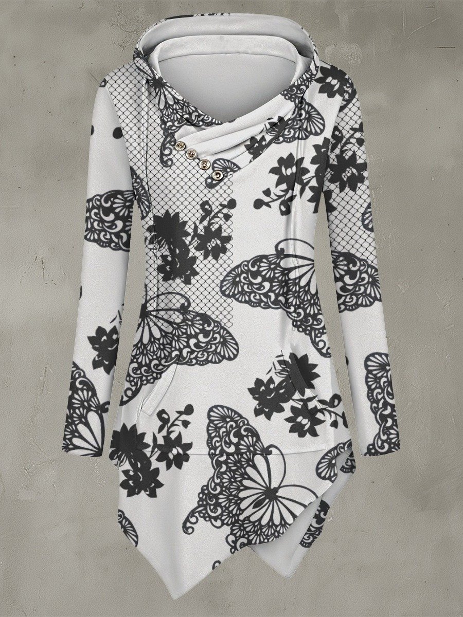 Lace Butterfly Crossover Longline Hoodie product image (1)