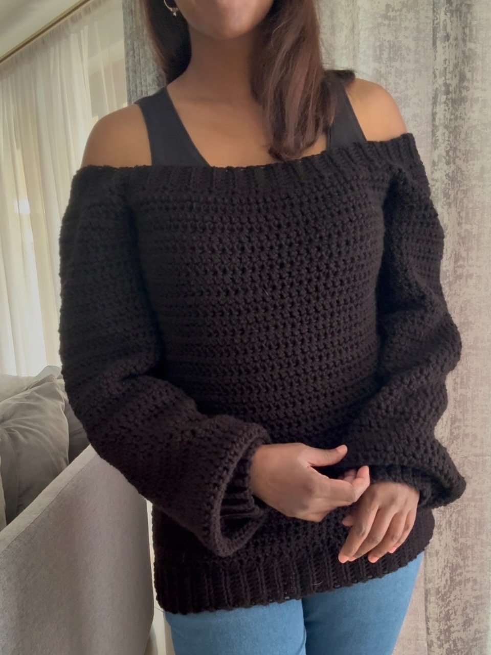 Crochet Raglan Off the Shoulder Sweater Written Pattern product image (6)