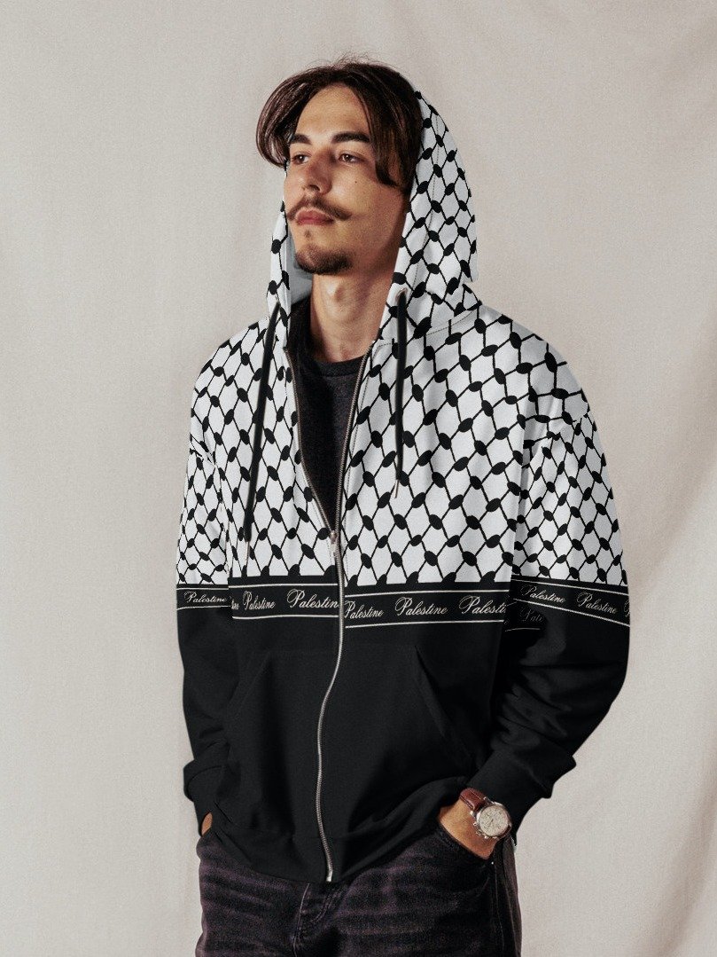 Black and White Half Keffiyeh Zip Hoodie product image (3)