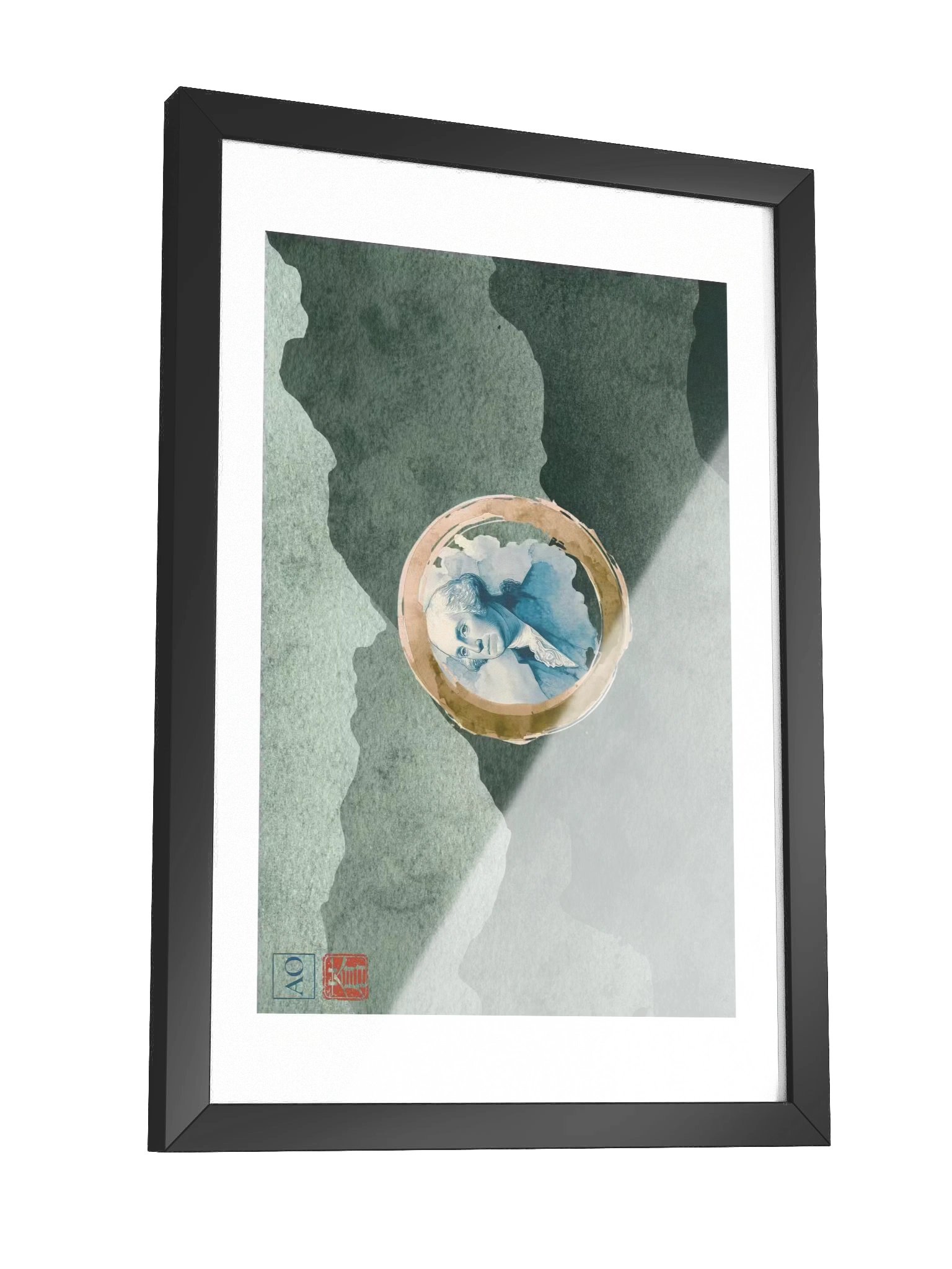 Washington Japanese Ink Art Print | Evergreen Heritage No.08 | Framed Wall Art - AO Japan Blue product image (3)