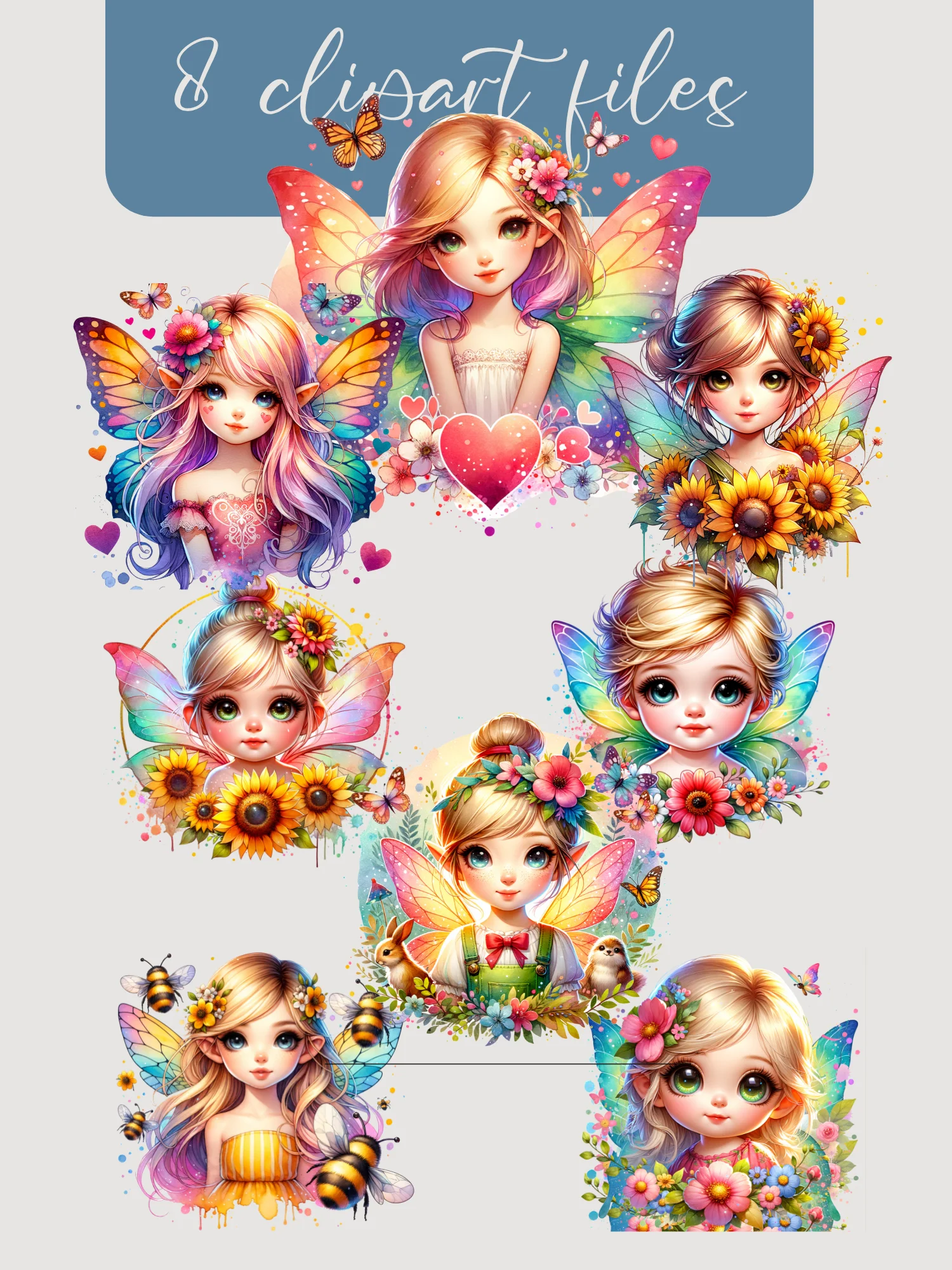 Colorful Fairies clipart - 8 png files with transparent background product image (1)