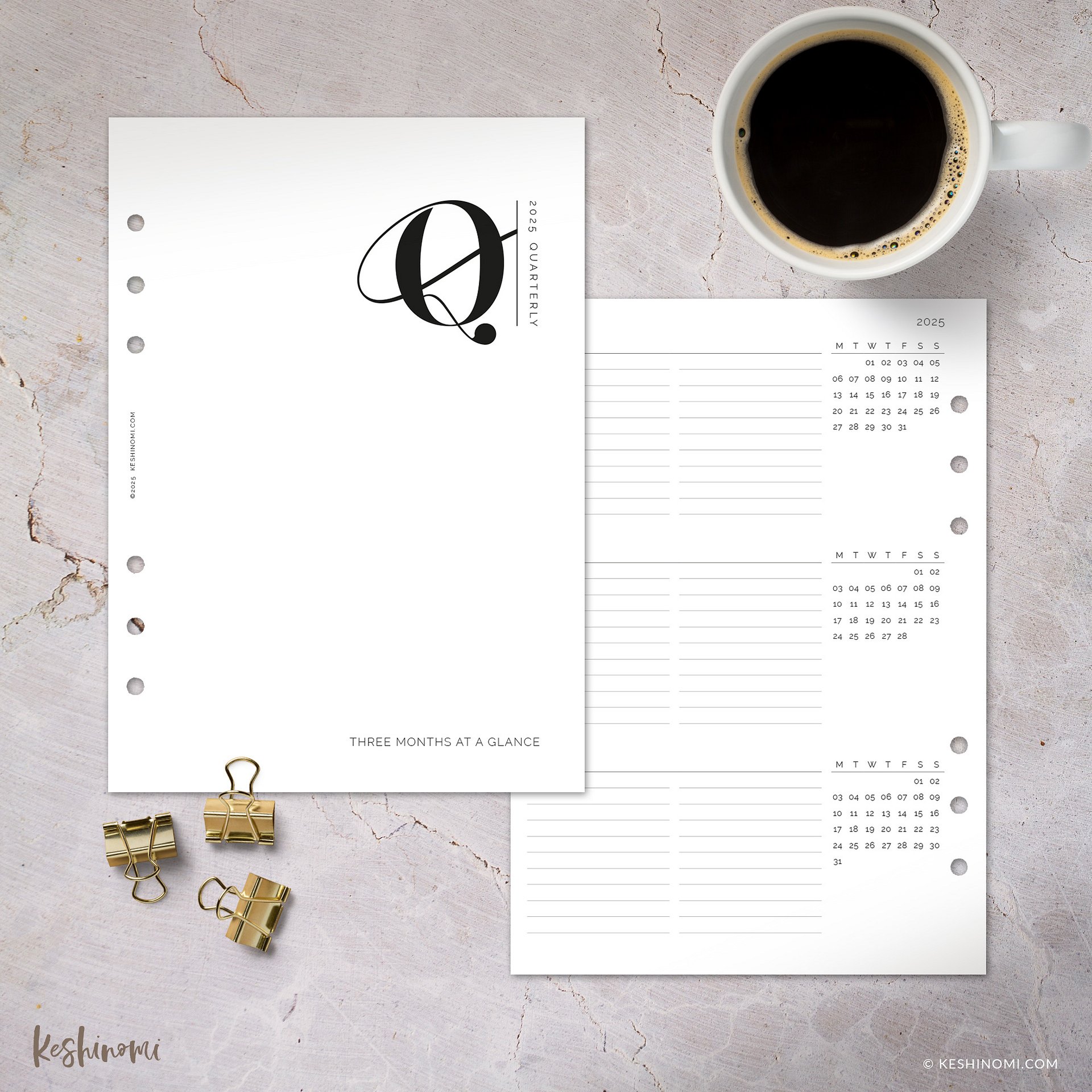 2025 Quarterly, Three Months at a Glance - A5 Printable Planner Insert product image (1)