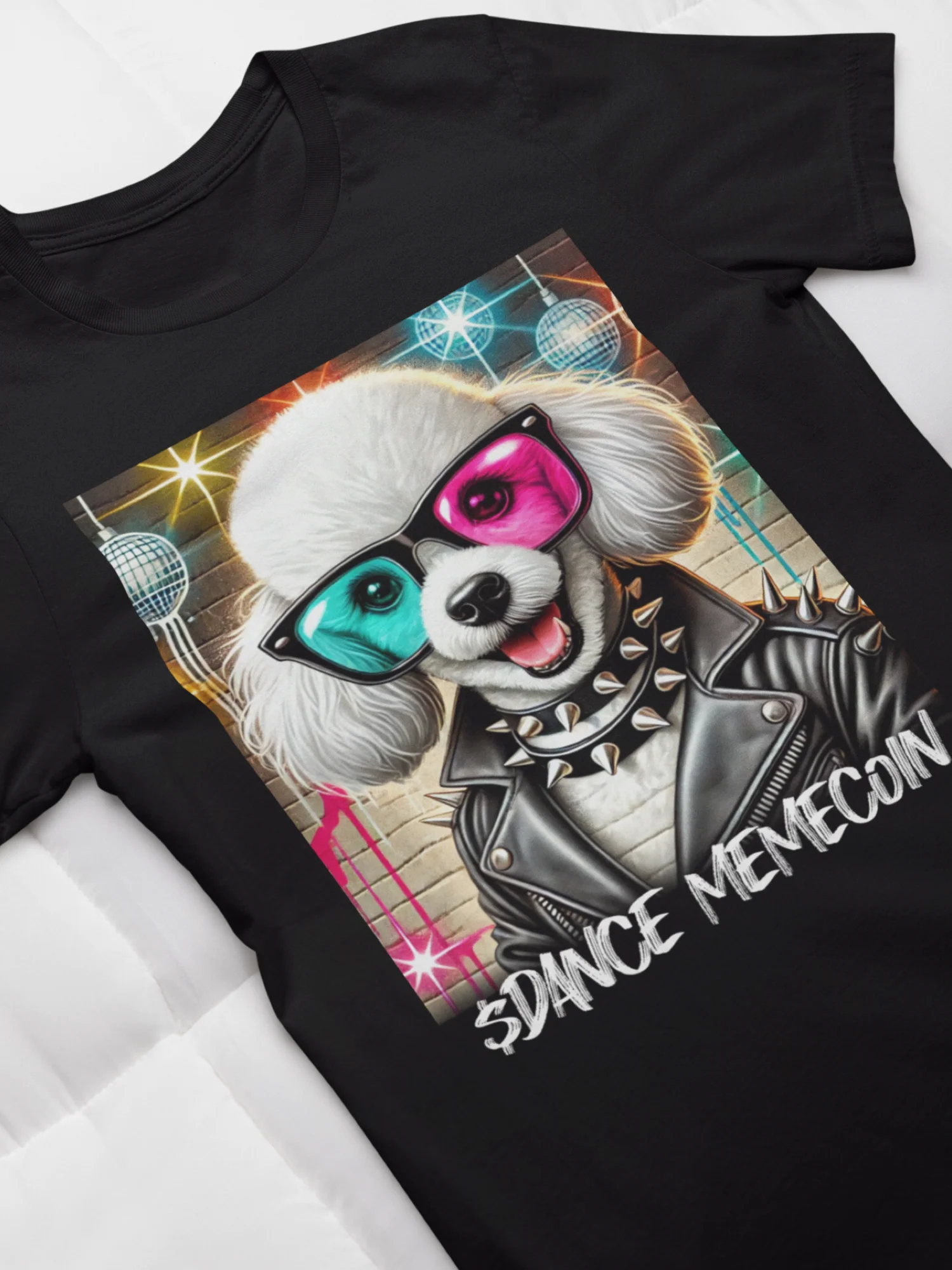 ROMO the POODLE - DANCE MEMECOIN - PREMIUM TEE - BLACK product image (1)
