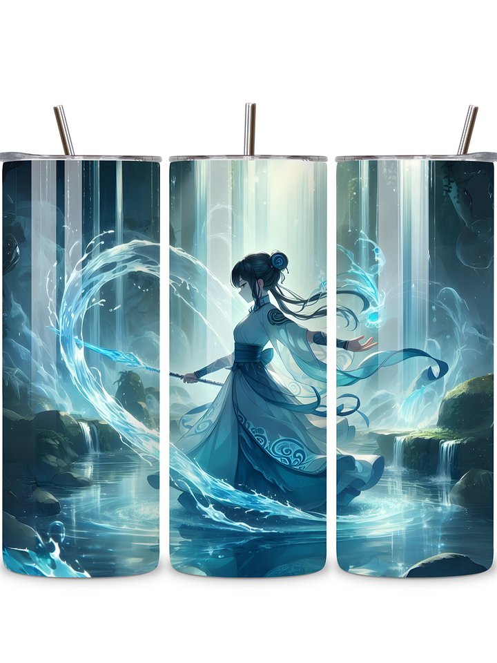 Elemental Anime Girl 20oz Skinny Tumblers with Metal Straws – Fire, Water, Earth, and Wind Designs – Double-Walled Insulated Stainless Steel Tumbler, Gift for Anime Fans and Nature Lovers (Water) product image (1)