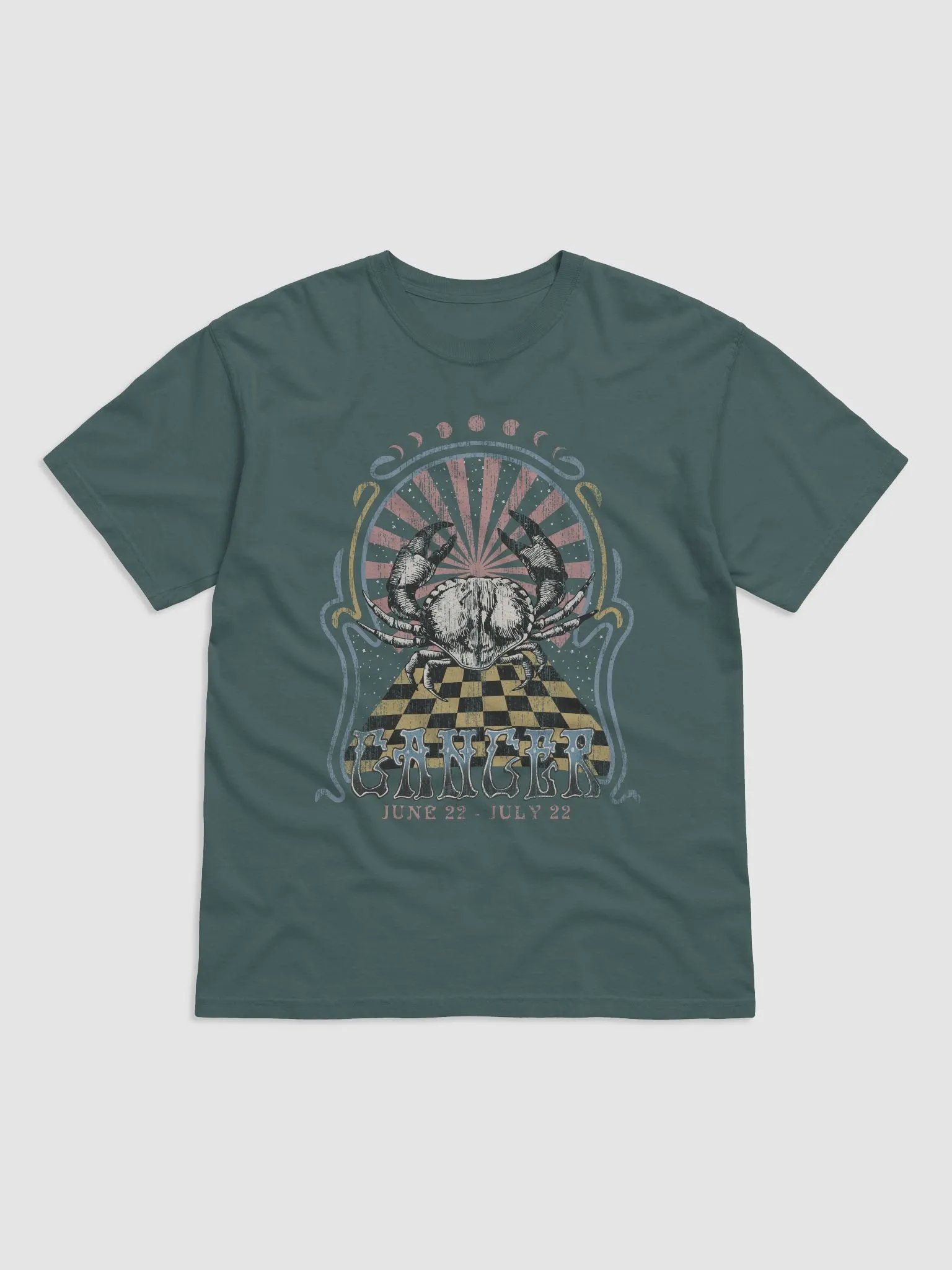Cancer Zodiac Sign Tee | Art Nouveau-Style Grunge Streetwear T-Shirt for June 21 and July 22 Birth Months product image (12)