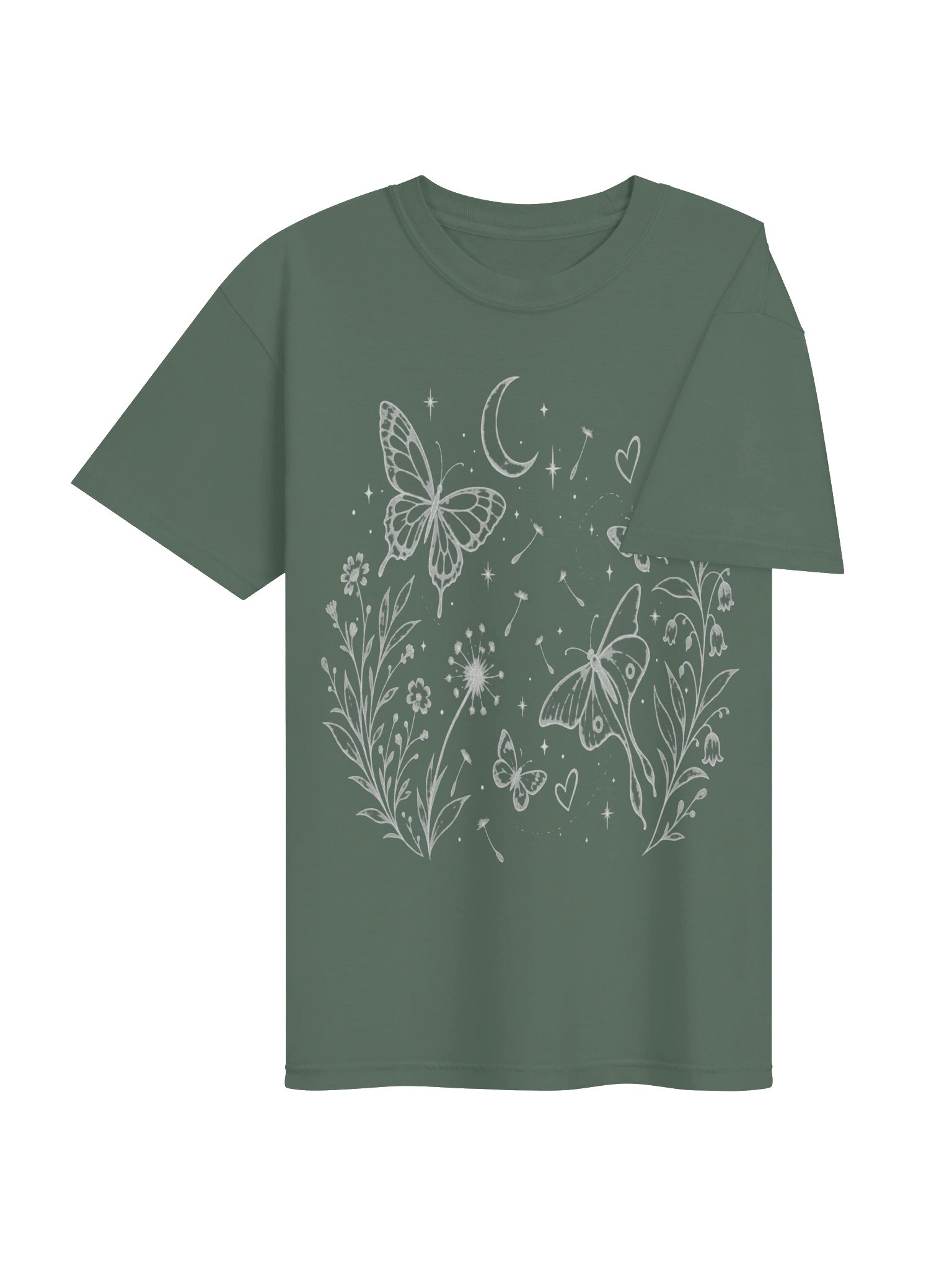 Celestial Butterfly & Botanical Graphic Tee | Witchy Moon Cottagecore Shirt product image (4)