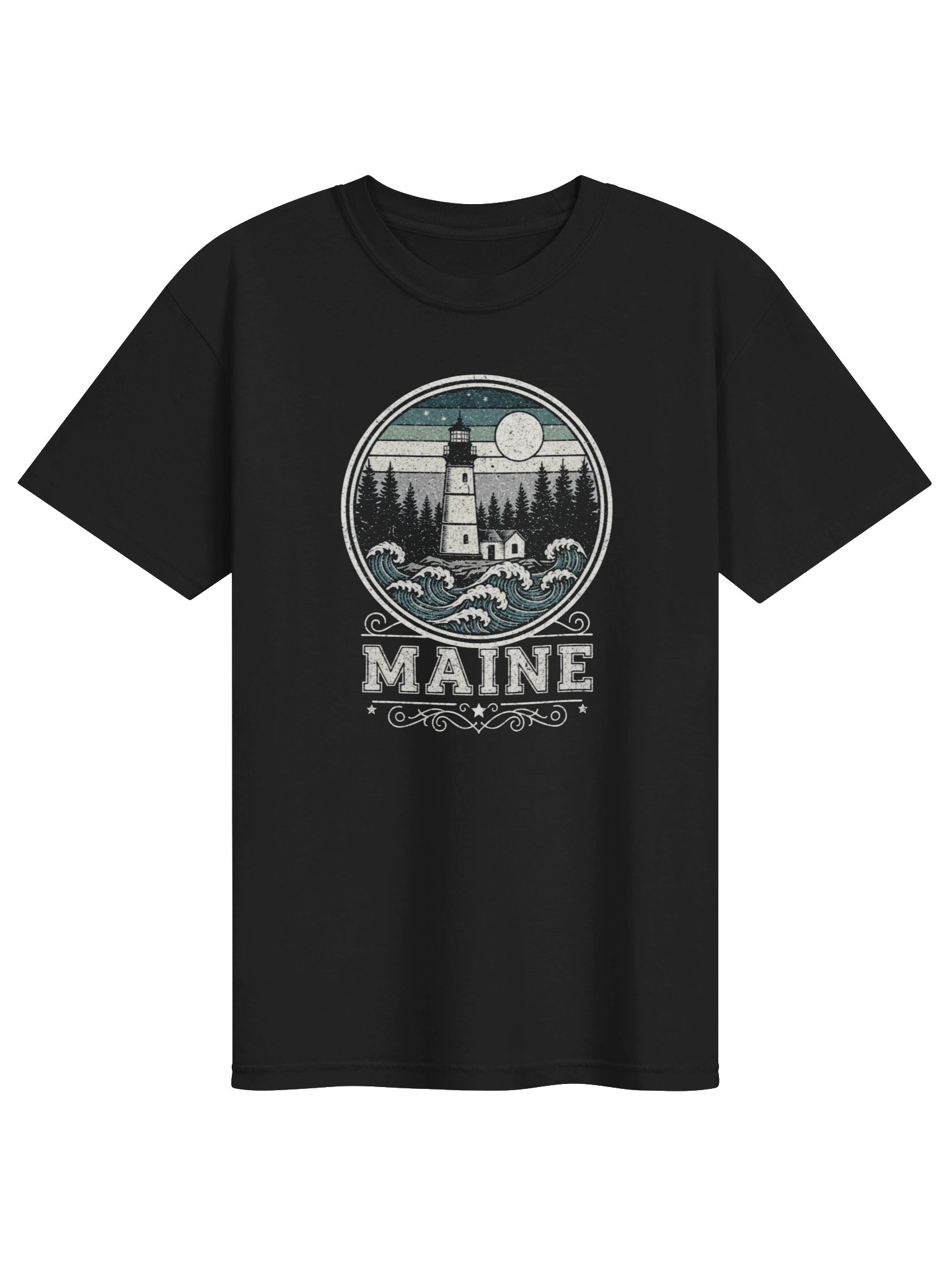 Maine Lighthouse Waves T-Shirt | Vintage Coastal Travel Tee product image (1)