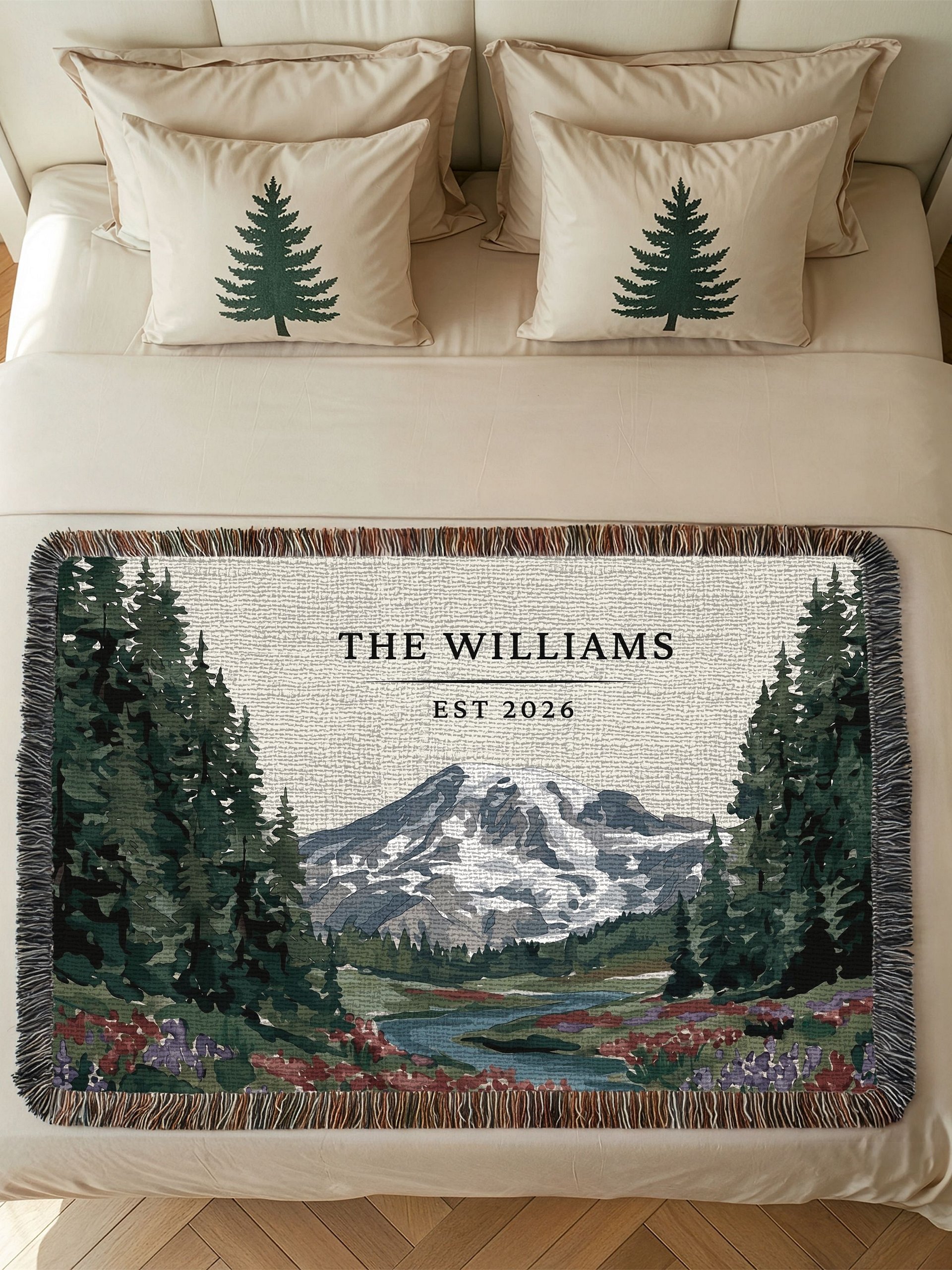 Personalized Mountain Landscape Woven Blanket | Custom Family Name Throw product image (4)