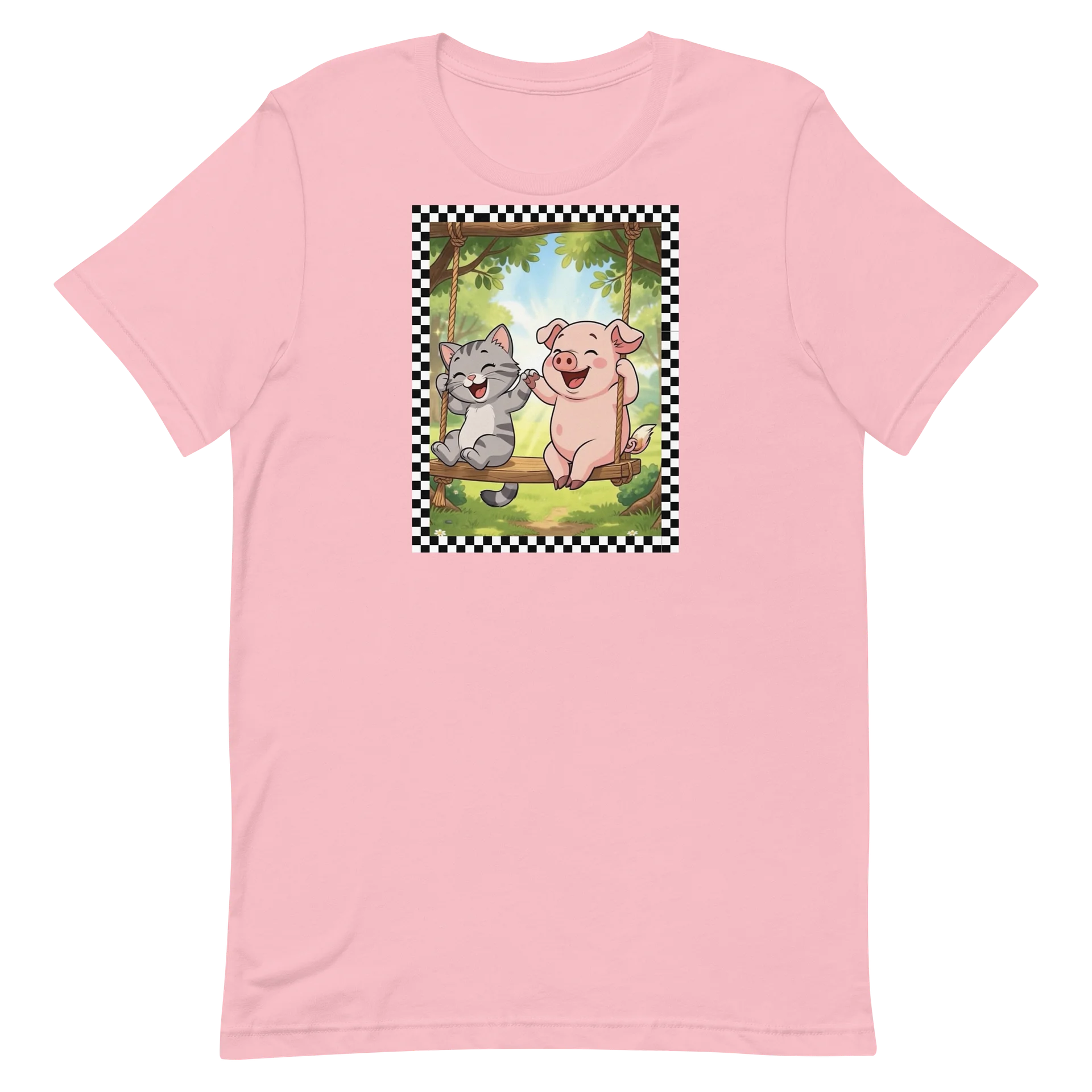 Nursery Rhyme Cartoon Laughing Kitten & Piglet Tee product image (2)