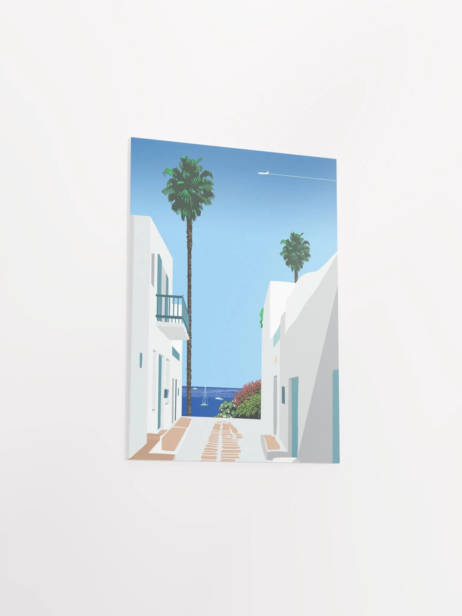 Santorini, Greece — City Pop art, retrowave/vaporwave poster, 80s, aesthetic poster, Hiroshi Nagai inspired art, minimalist poster product image (9)